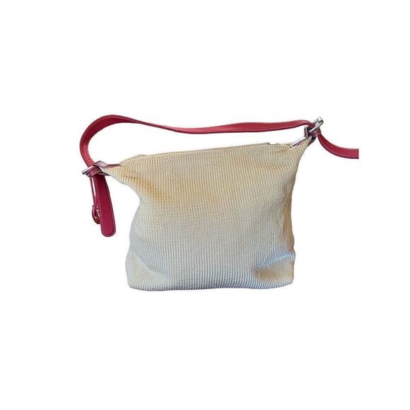 The sak crochet bag with red leather adjustable, trim shoulder bag, 8 x 12 - Picture 1 of 6